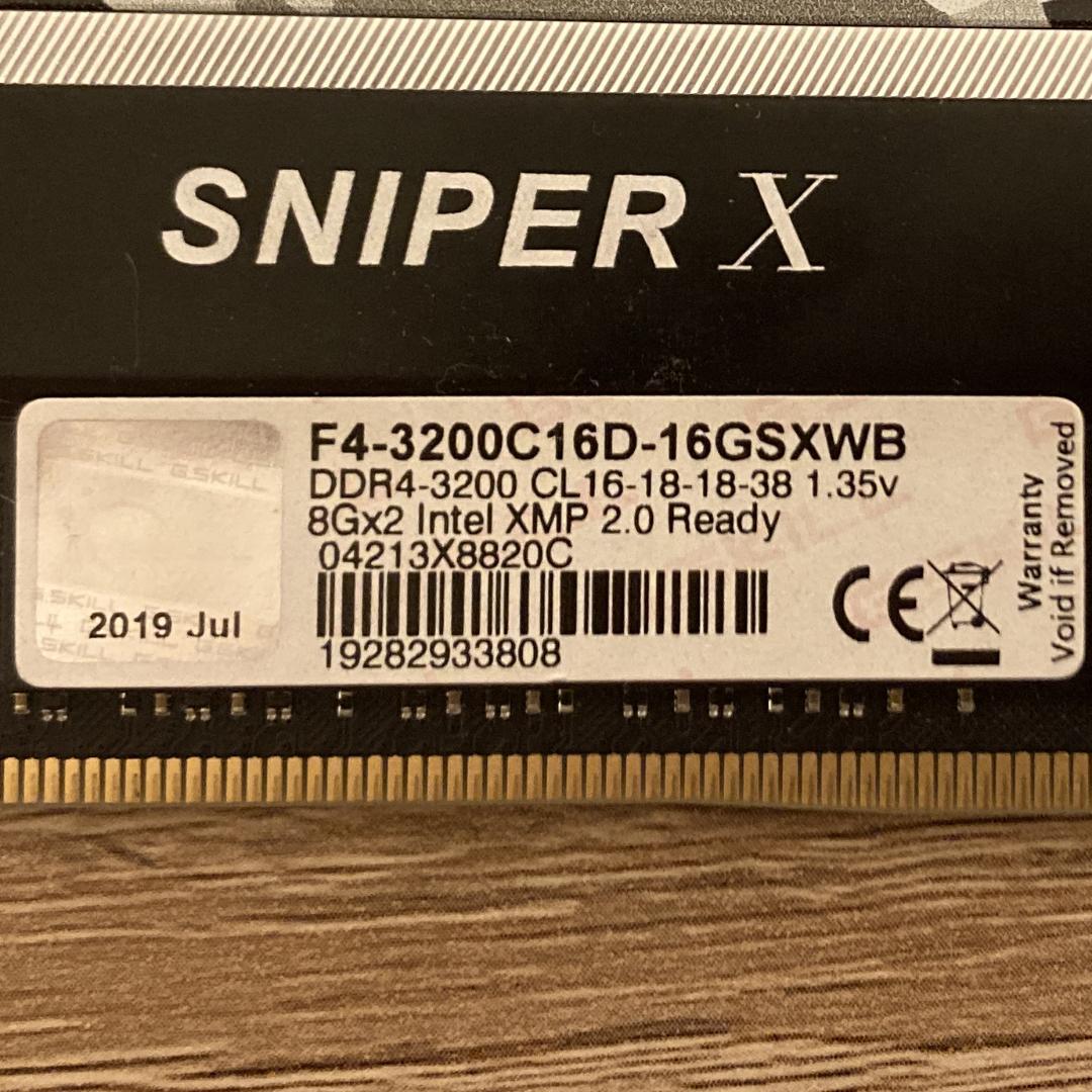 【動作保証付き】G.Skill　DDR4-3200　16GB（8GB×2枚）