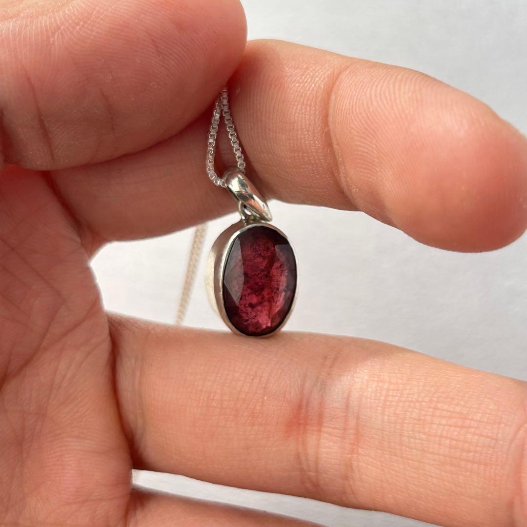 ガーネット 深紅 大粒 SV925ペンダント ネックレス SV925チェーン付き