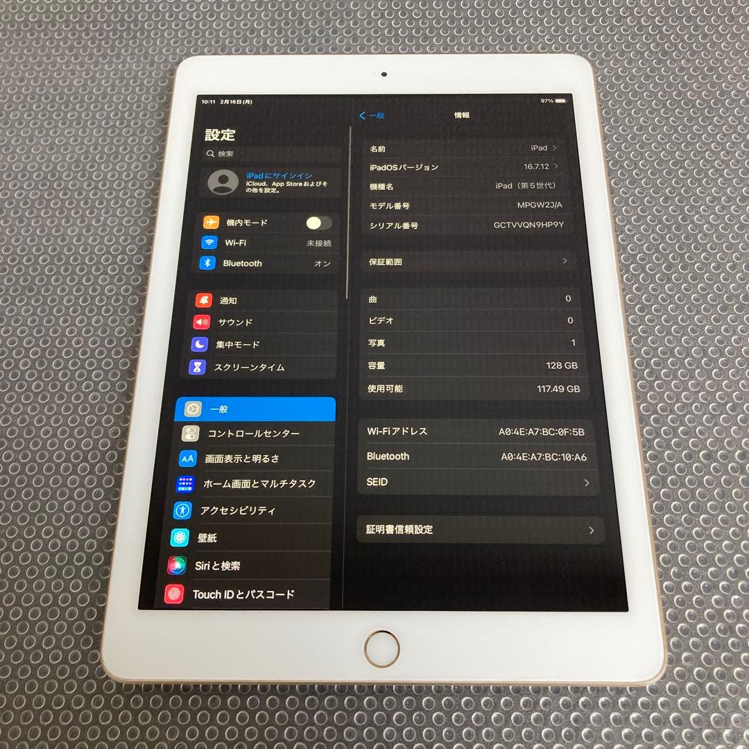 4093【早い者勝ち】外観美品iPad5 第5世代 128GB WIFIモデル☆