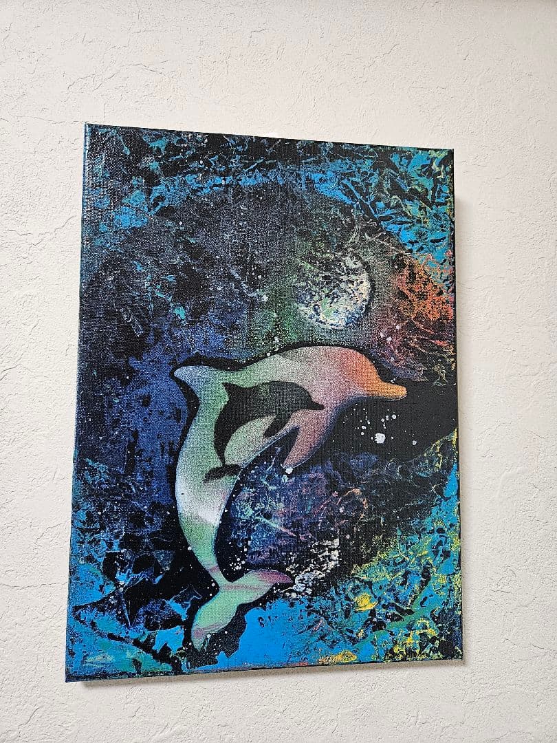 イルカのスプレーアートキャンバス