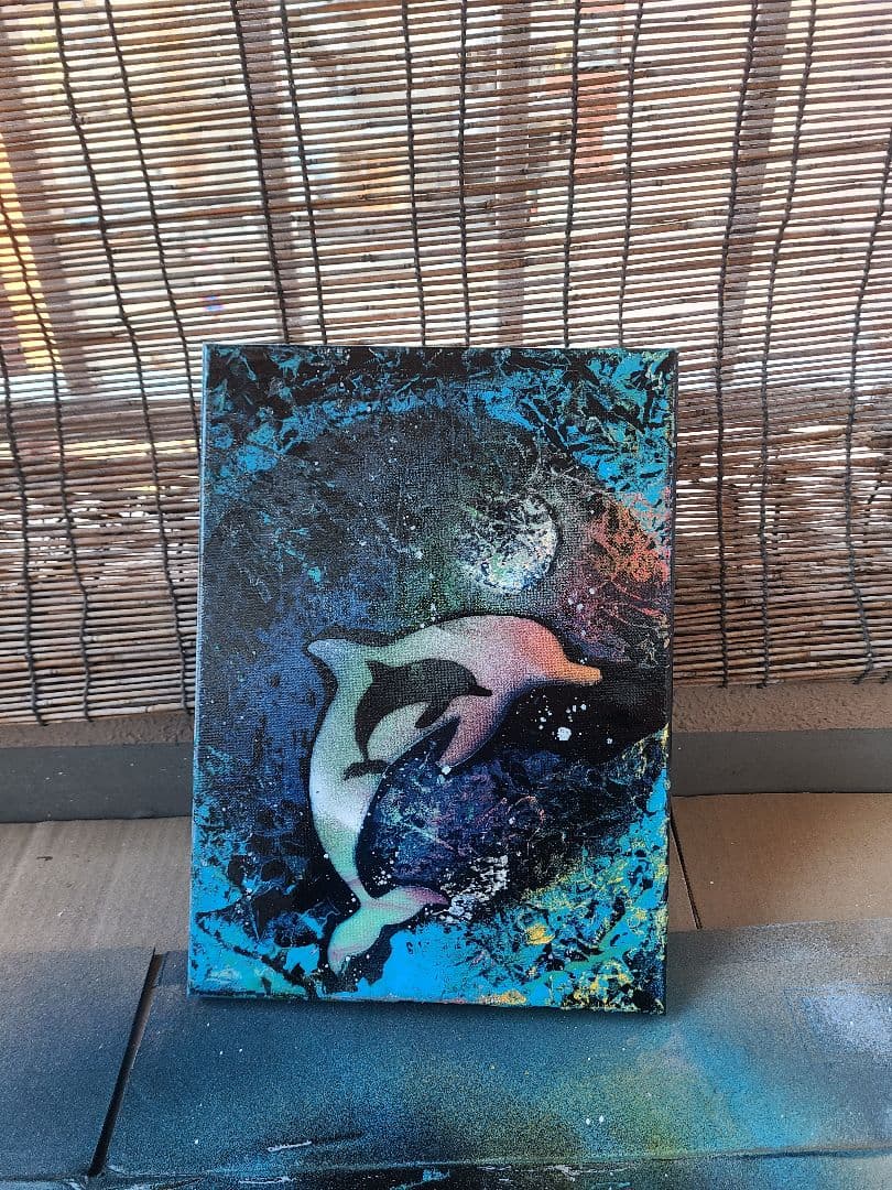 イルカのスプレーアートキャンバス
