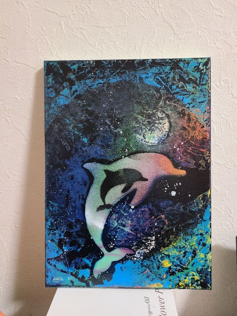イルカのスプレーアートキャンバス