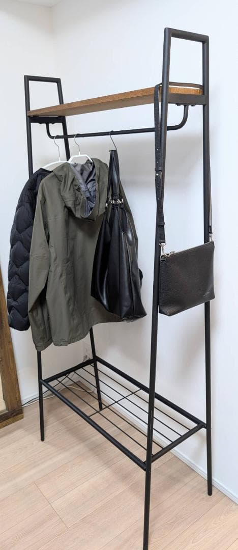 ハンガーラック アイアン 木製 直接引取可】 ★173 x 80cm★黒 洋服掛