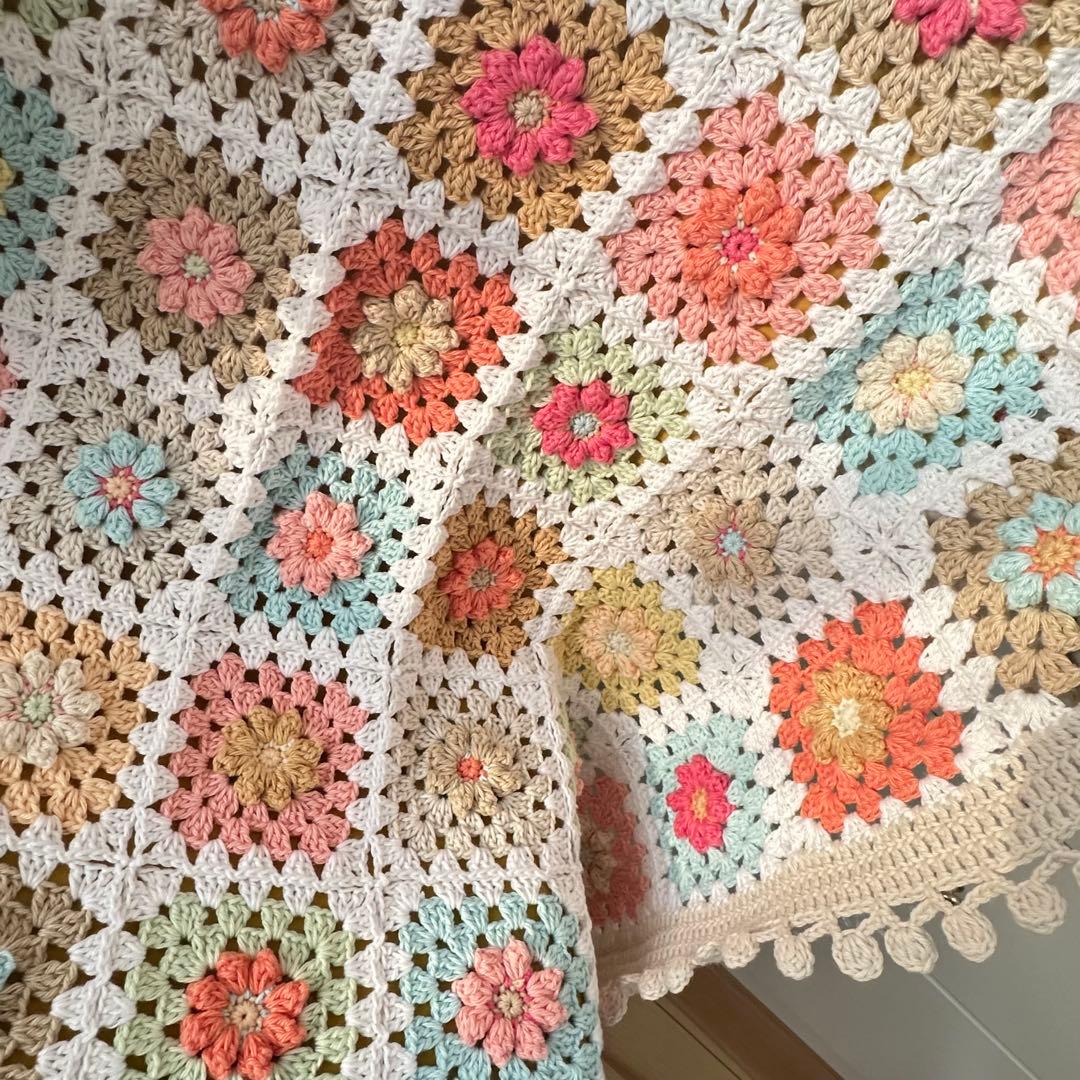 モチーフつなぎ　ブランケット　かぎ針編み　ハンドメイド