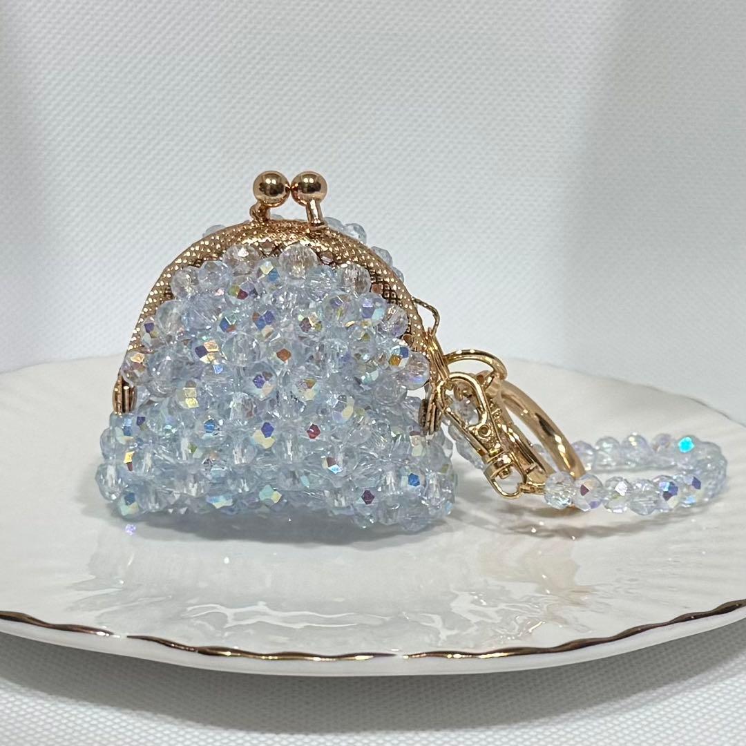 ビーズ　がま口　小銭入れ　ピルケース　ケース　小物入れ　ホワイトデー　水色