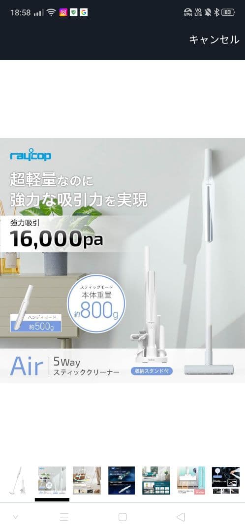 ★美品★レイコップ コードレス掃除機★ 超軽量 USB Type-C充電式