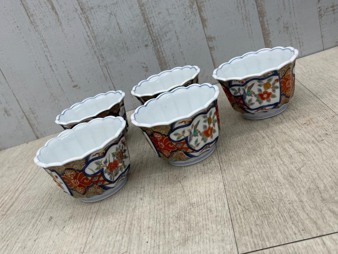 美品 賞美堂 銘窯 有田焼 其泉 極錦 金彩 花鳥絵金彩 深小鉢 5客セット