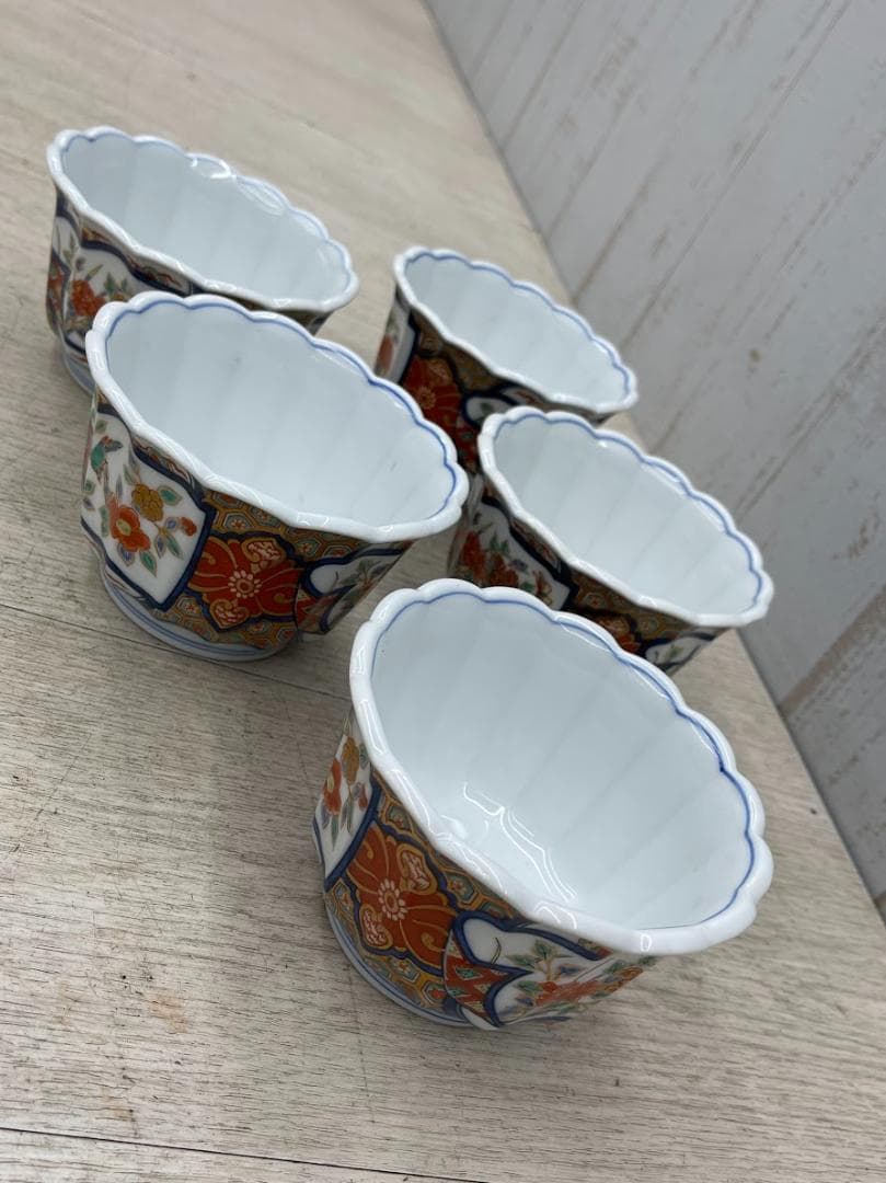 美品 賞美堂 銘窯 有田焼 其泉 極錦 金彩 花鳥絵金彩 深小鉢 5客セット