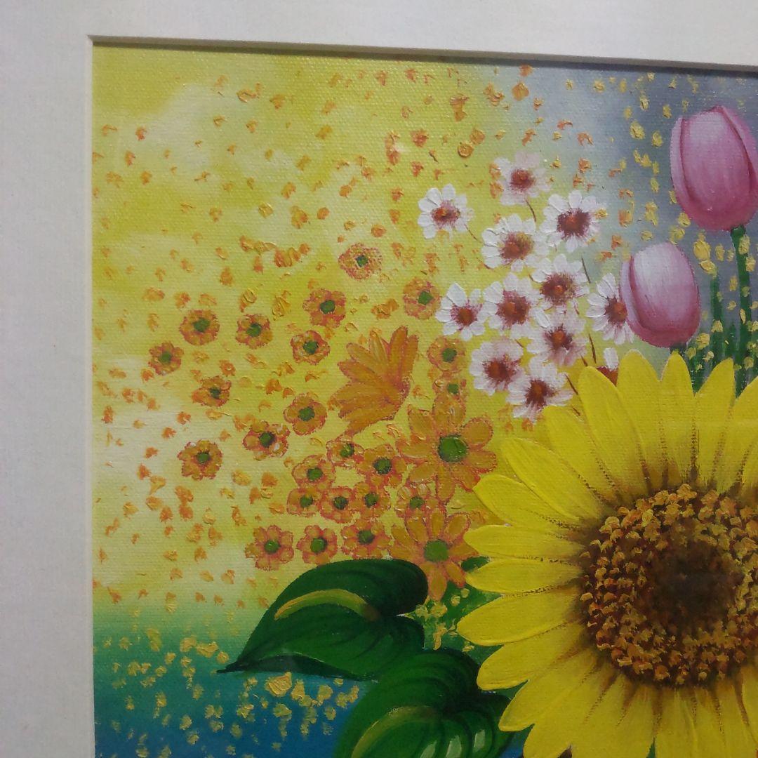サビス品　o. Takako 花の絵画 金色フレーム付き