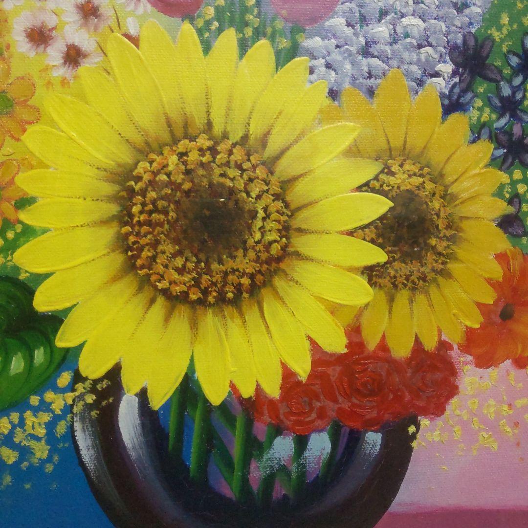 サビス品　o. Takako 花の絵画 金色フレーム付き