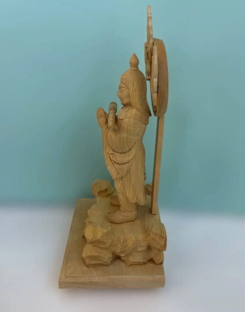 柘植 木彫り 韋駄天像 19cm 仏像 置物 開運 守護 仏教美術 木彫