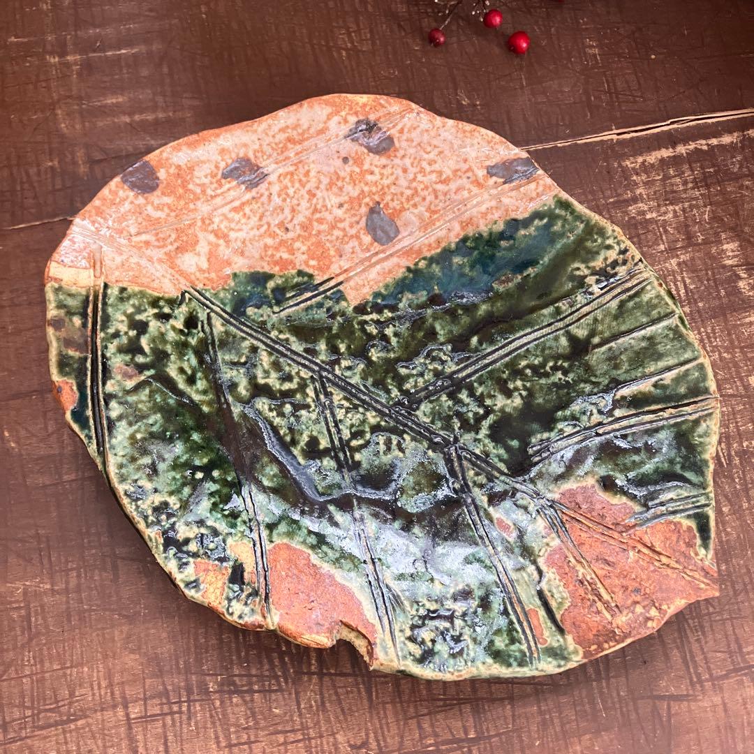 佐藤和次 織部 葉っぱ　楕円　陶芸 和食器 盛器 美濃焼 陶芸　3枚