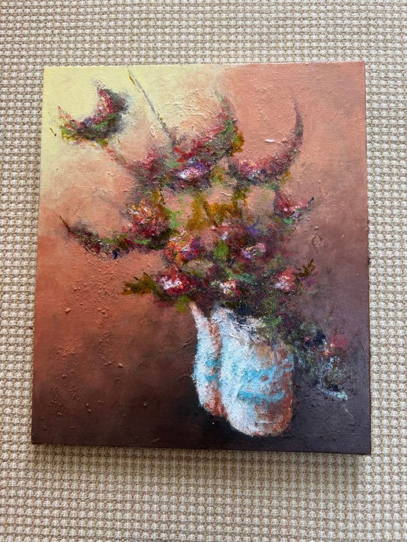 油絵 花瓶の花 暖色系