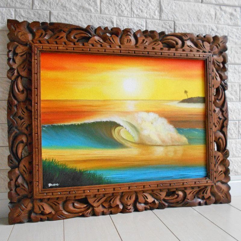 常夏のバリ サンセット 絵画 夕日 チューブ 南国 南国ビーチ 浜辺 やし ヤシ