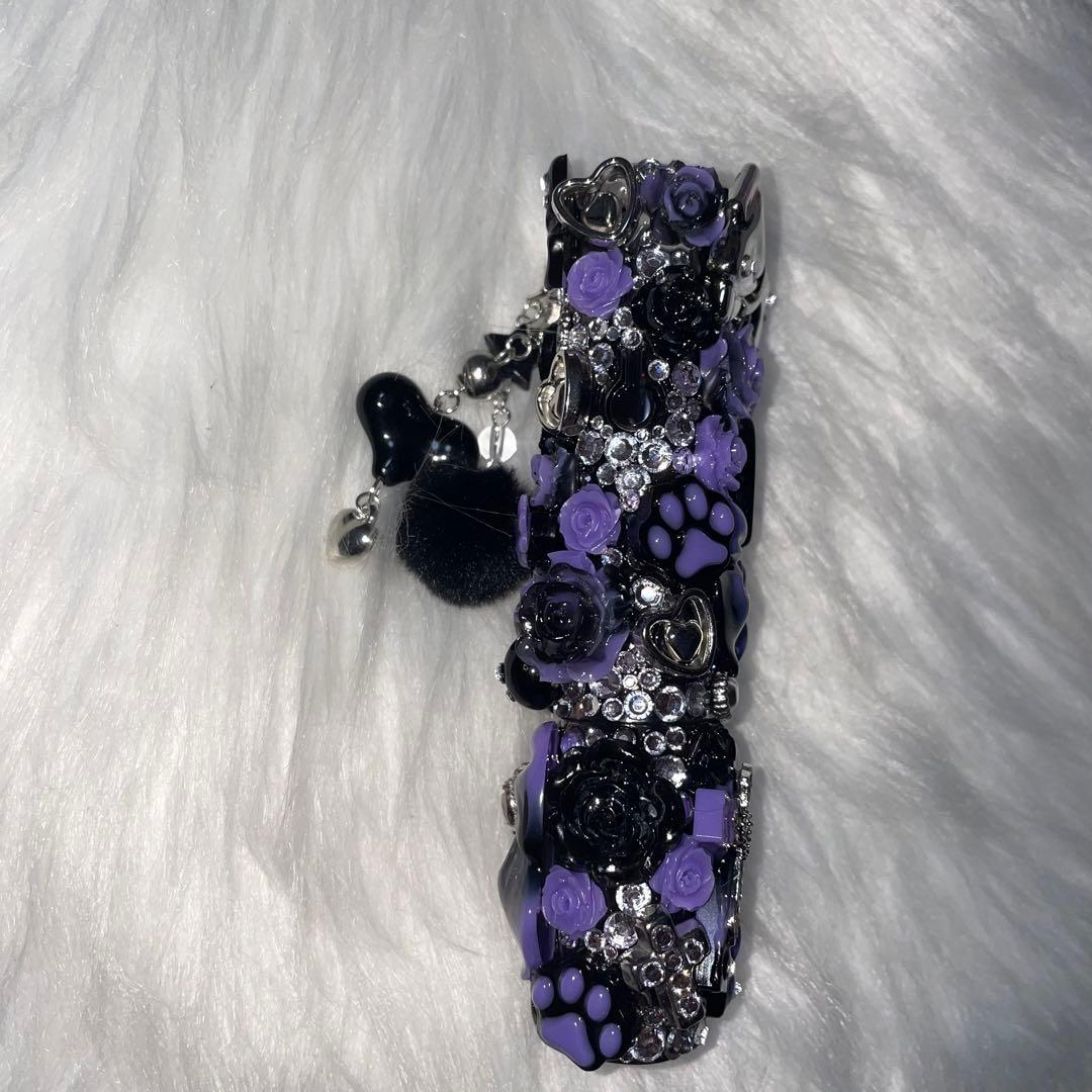 ★ iQOSケース デコ black×purple チャーム付き 【102】