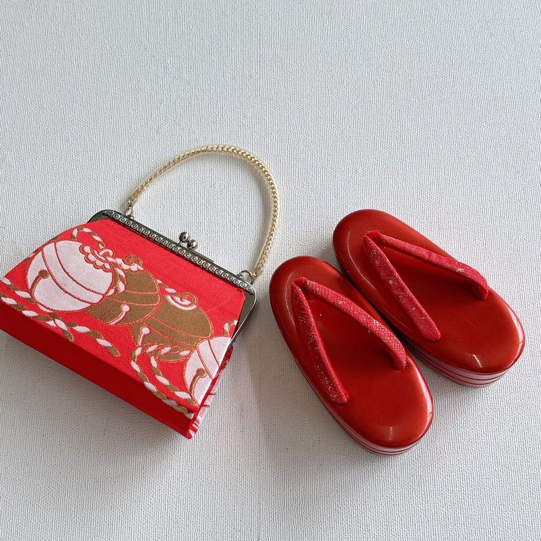 七五三　7歳女の子　フルセット　きもの　赤　小振袖　古典柄　家紋　7289