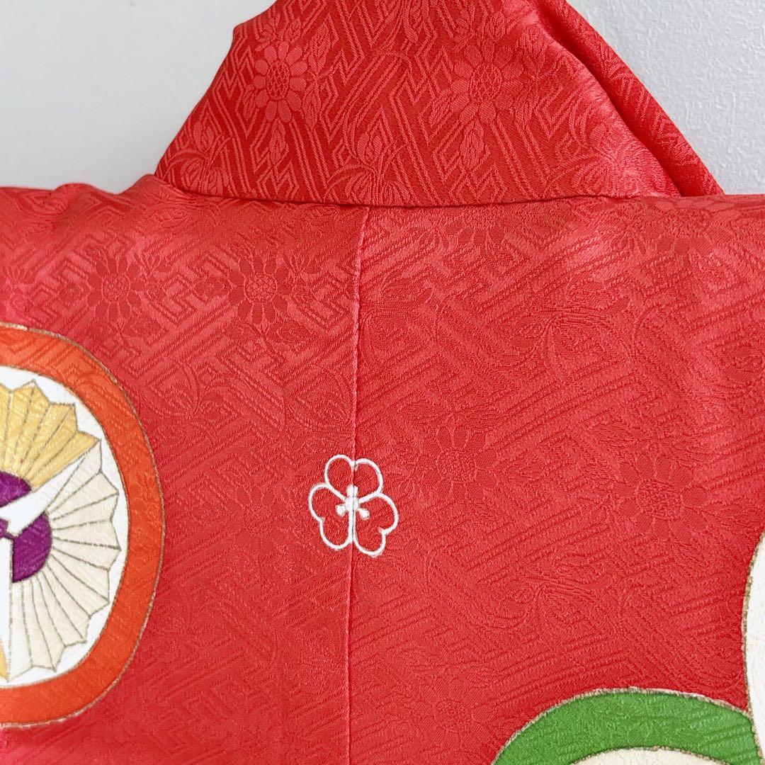 七五三　7歳女の子　フルセット　きもの　赤　小振袖　古典柄　家紋　7289