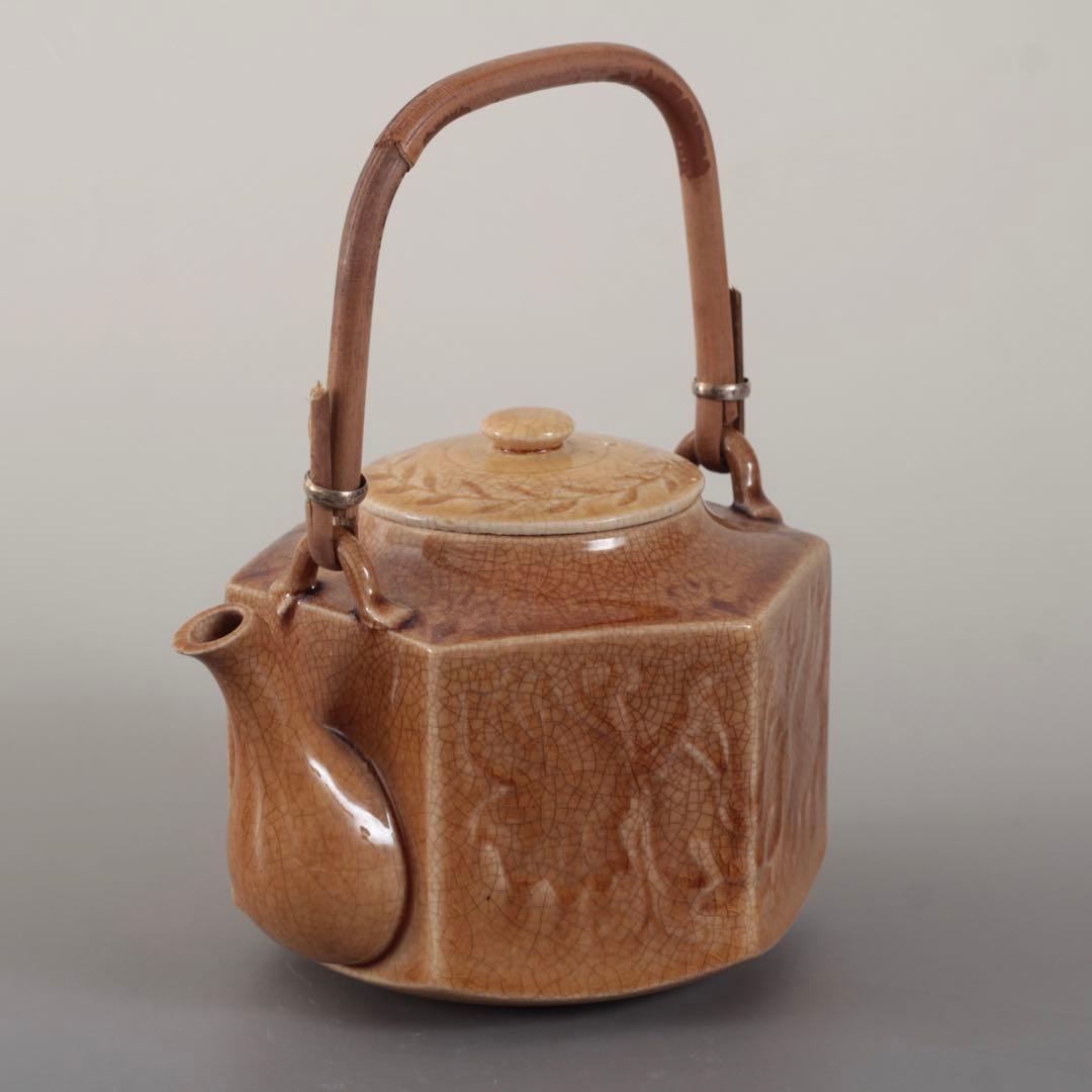 珉平焼 面取 飴釉 六角 急須 古道具 アンティーク 水注