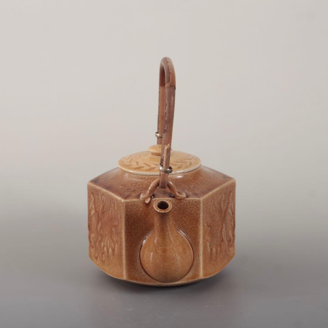 珉平焼 面取 飴釉 六角 急須 古道具 アンティーク 水注