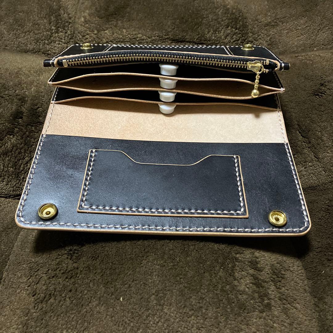 トラッカーウォレット　ハンドメイド　本革　茶芯