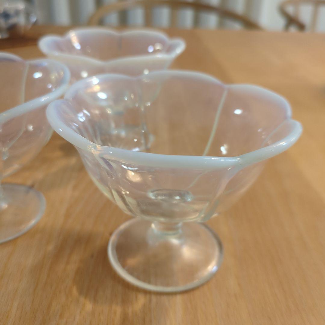 大正氷皿　花びら型ガラスデザートカップ 3個　骨董