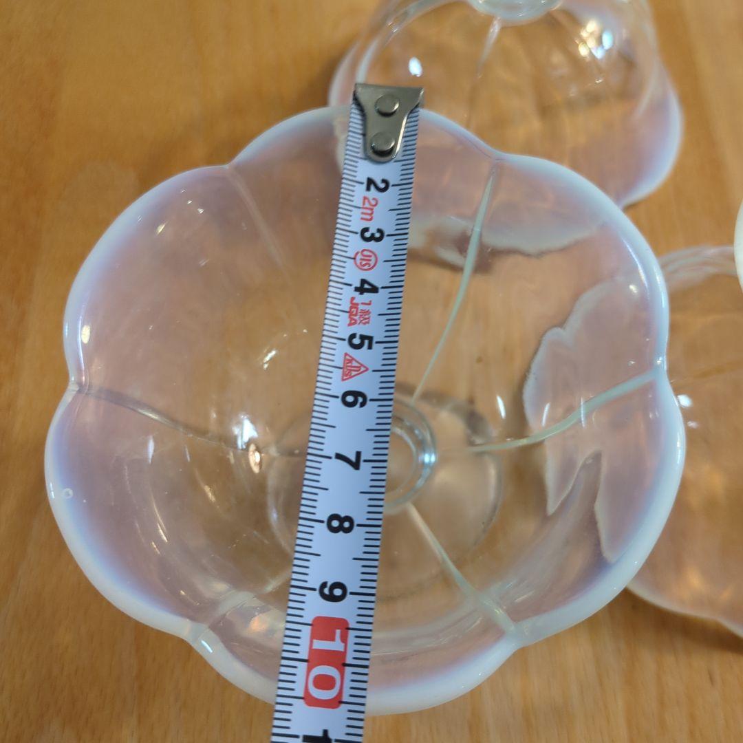 大正氷皿　花びら型ガラスデザートカップ 3個　骨董