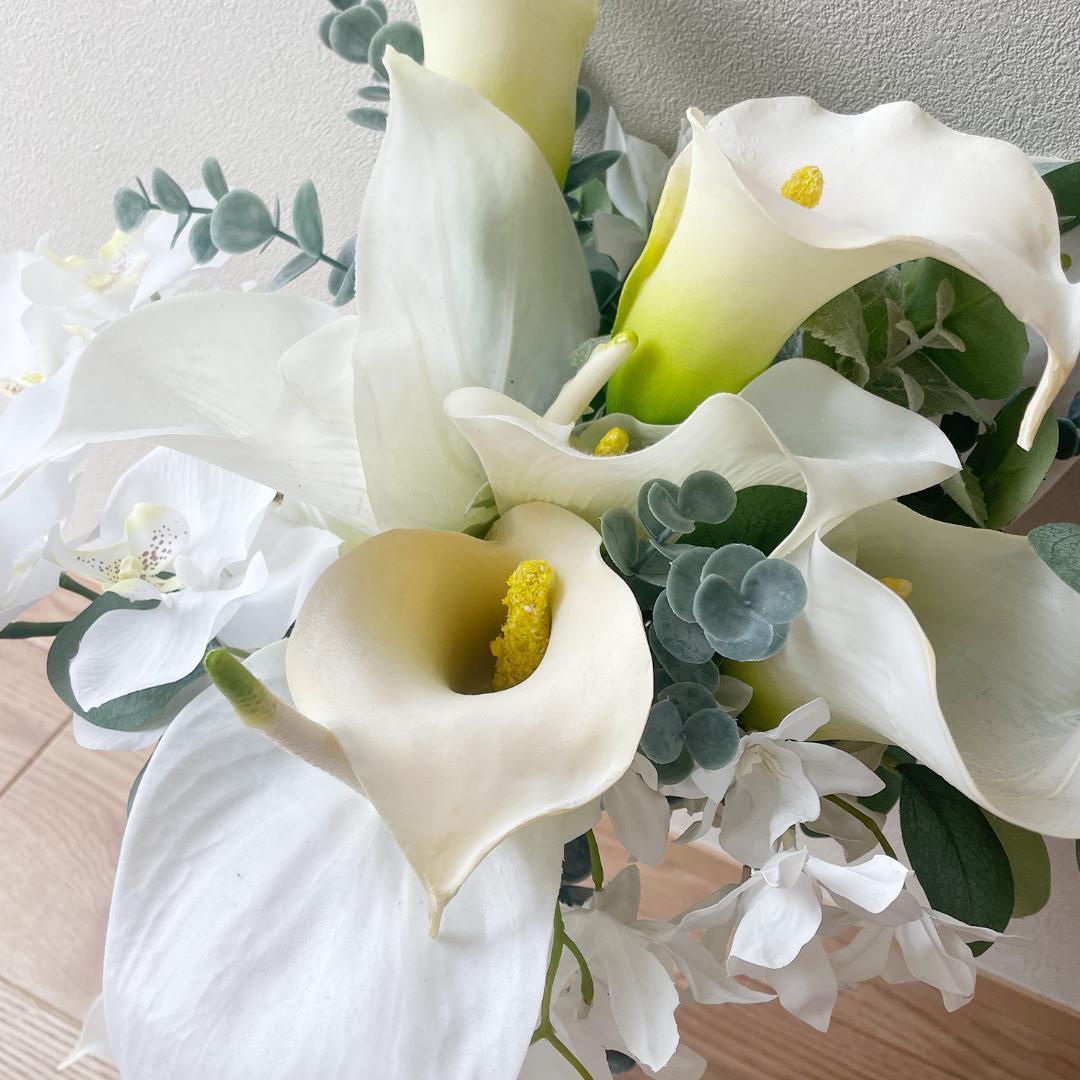アーティフィシャルフラワー 結婚式 ブーケ ホワイト アンスリウム 蘭 セット
