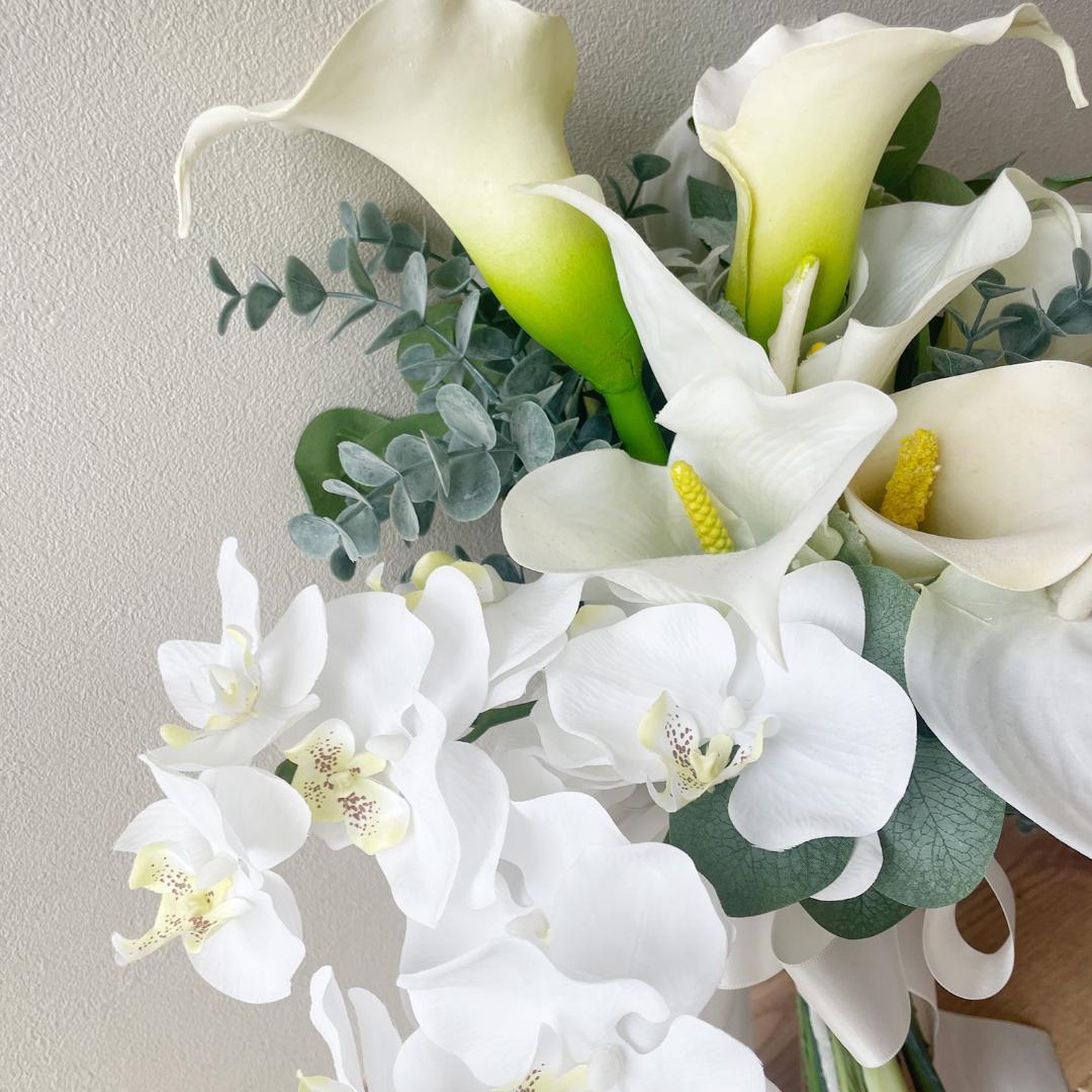 アーティフィシャルフラワー 結婚式 ブーケ ホワイト アンスリウム 蘭 セット