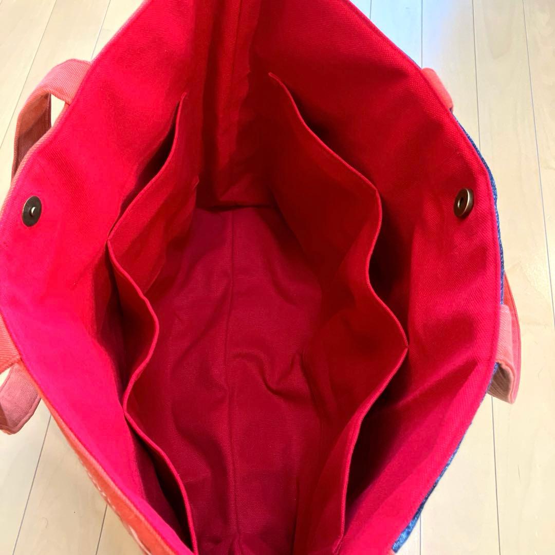 デニムリメイクトートバッグ 赤 スカル刺繍