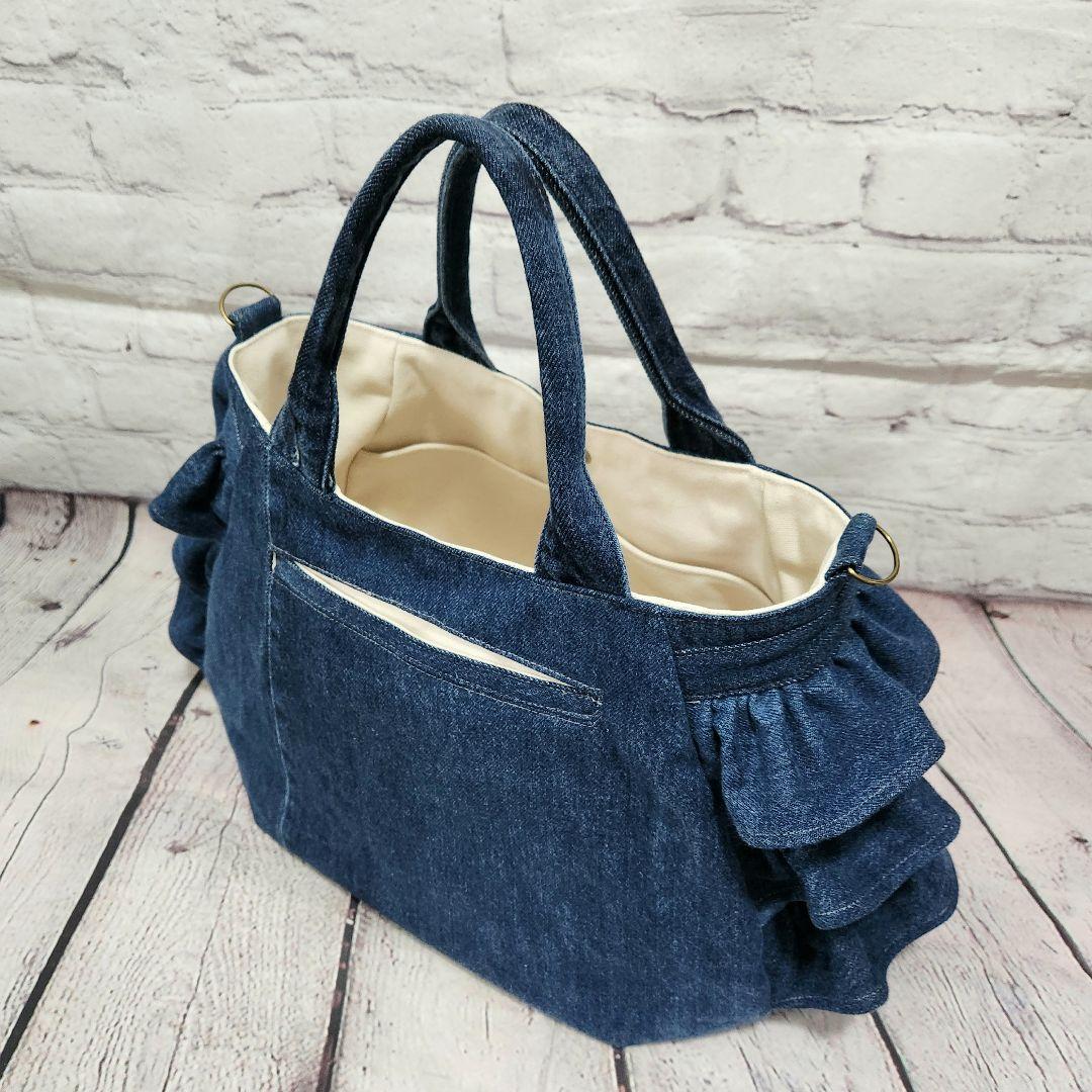 No.D502 ブルーデニム⭐3段フリルチューリップバッグ【L】⭐デニムリメイク