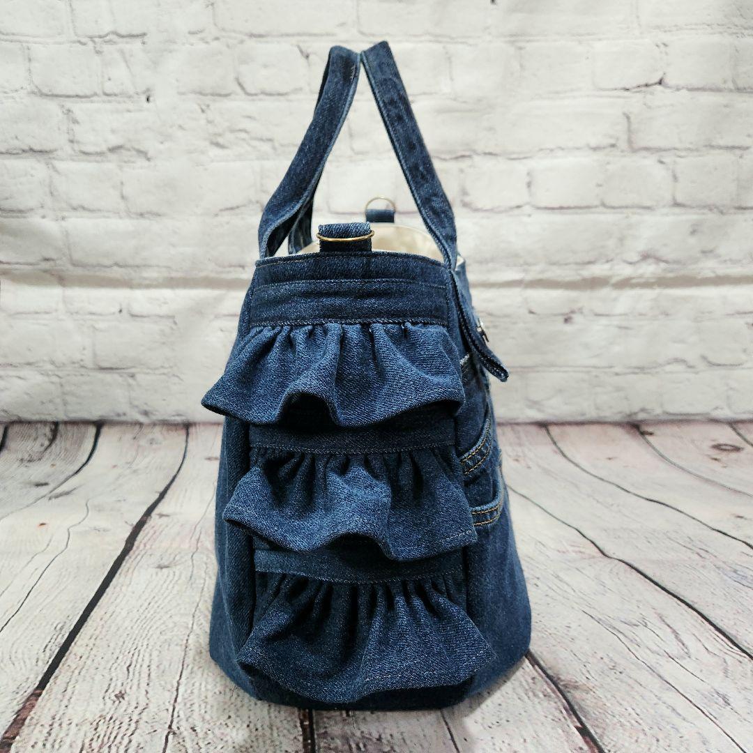 No.D502 ブルーデニム⭐3段フリルチューリップバッグ【L】⭐デニムリメイク