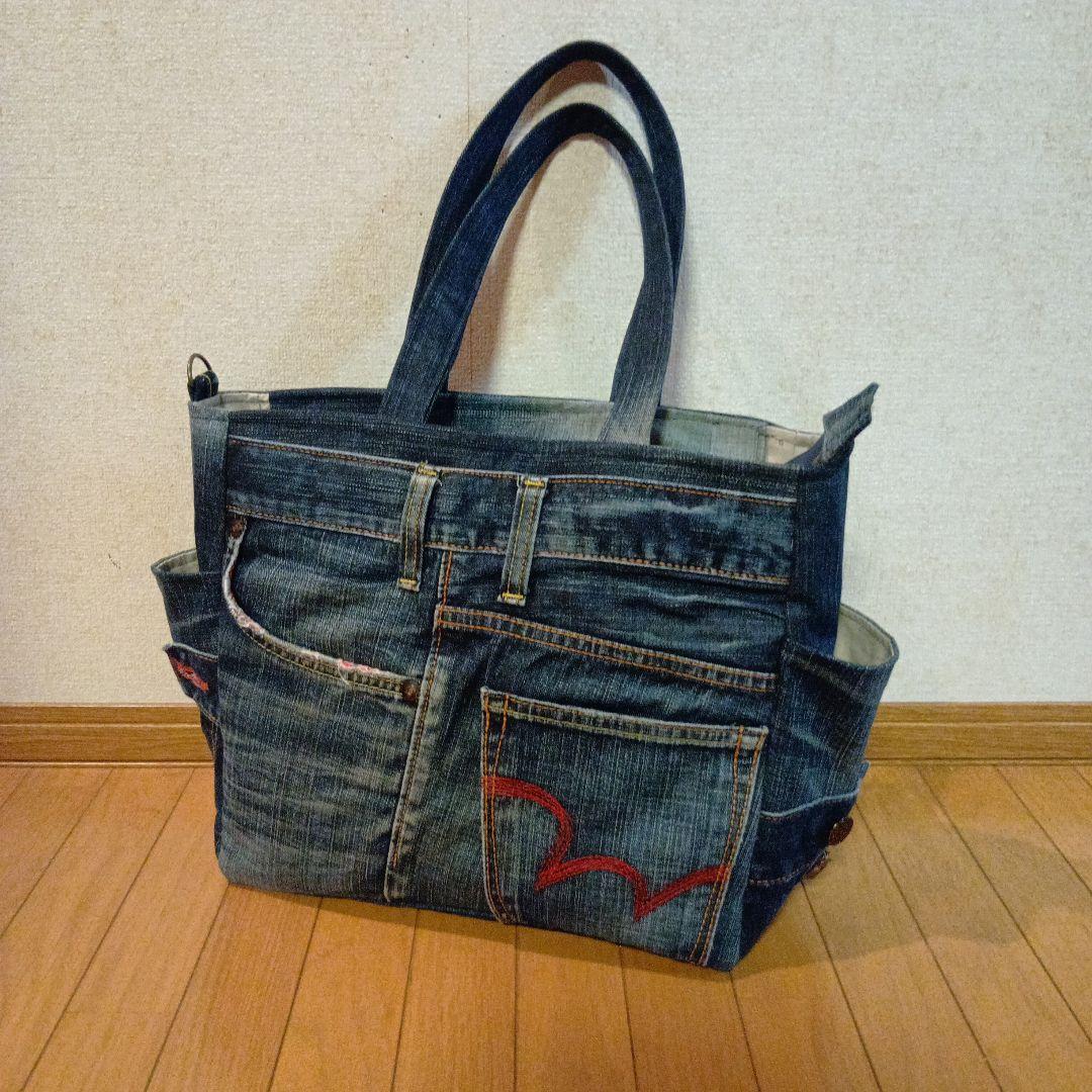 ハンドメイド　デニムリメイクトートバッグ
