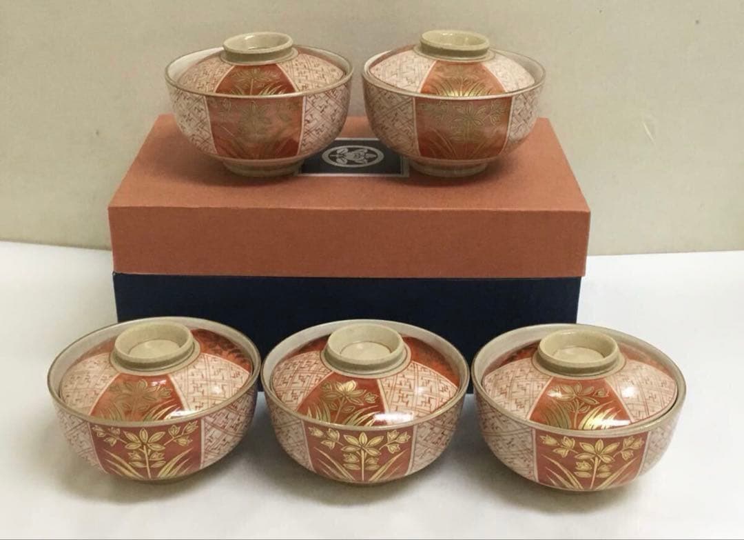 茶道具 向付 蓋付 金彩花紋 5客 たち吉