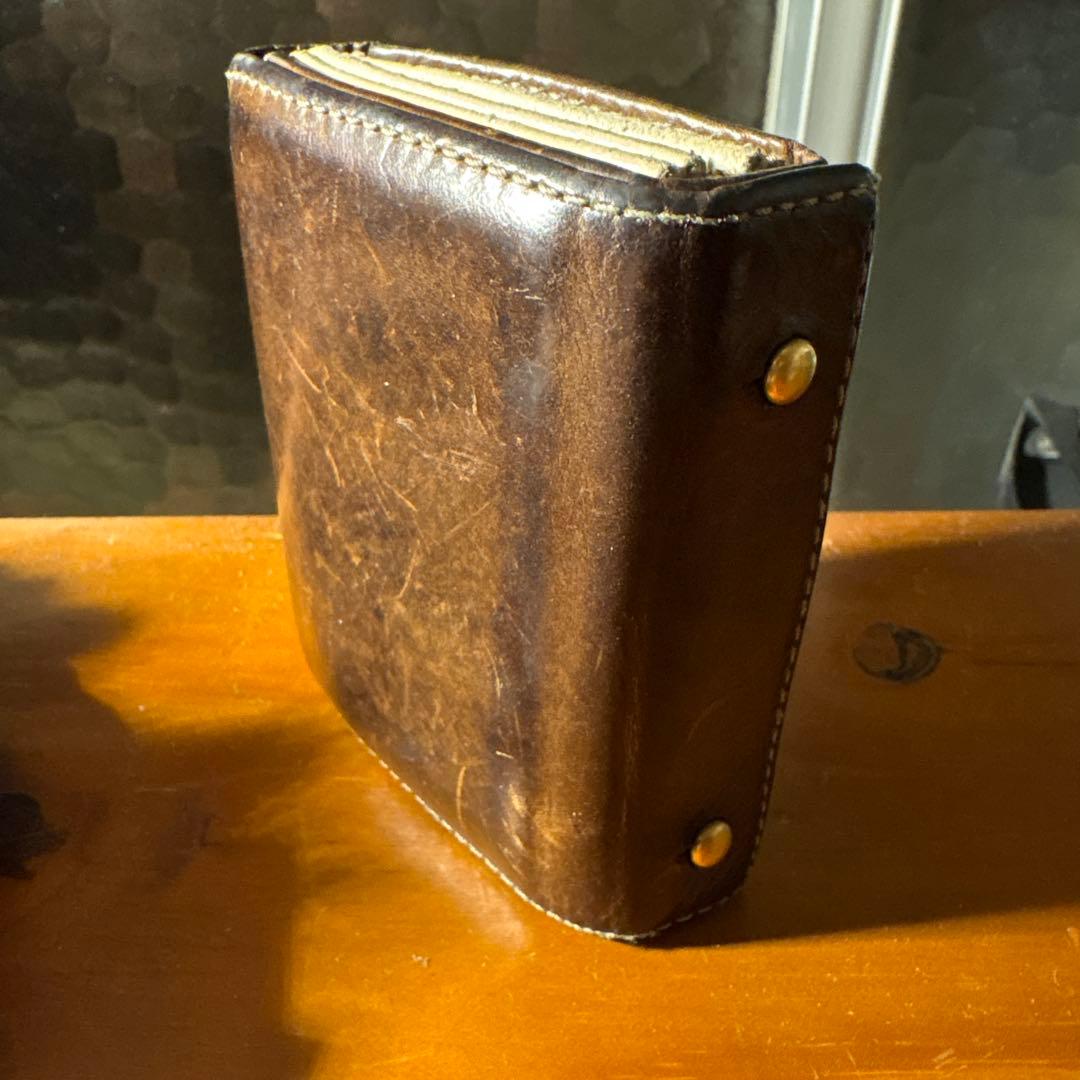 【名作】m+ エムピウ カーキ 本革 レザー ミッレフォッリエ 二つ折り財布