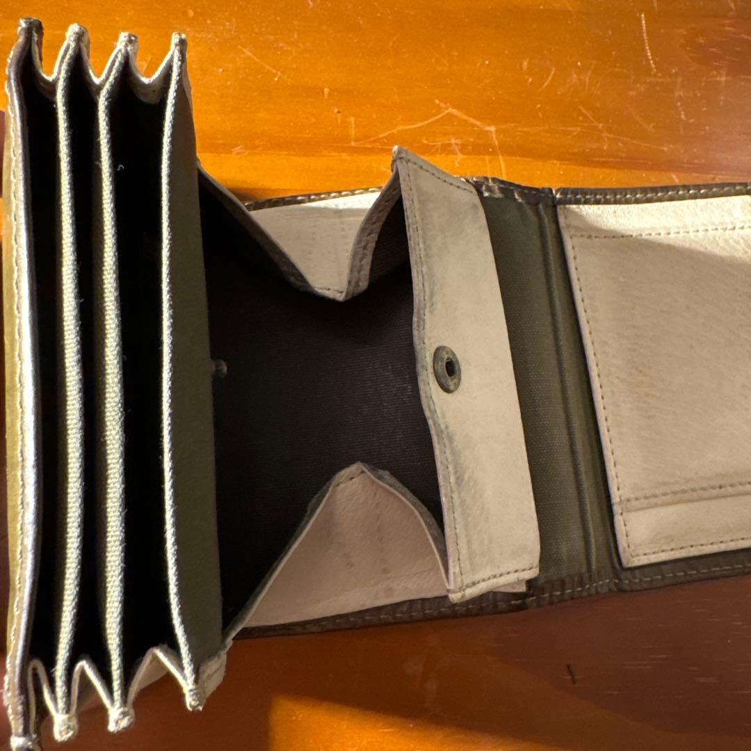 【名作】m+ エムピウ カーキ 本革 レザー ミッレフォッリエ 二つ折り財布
