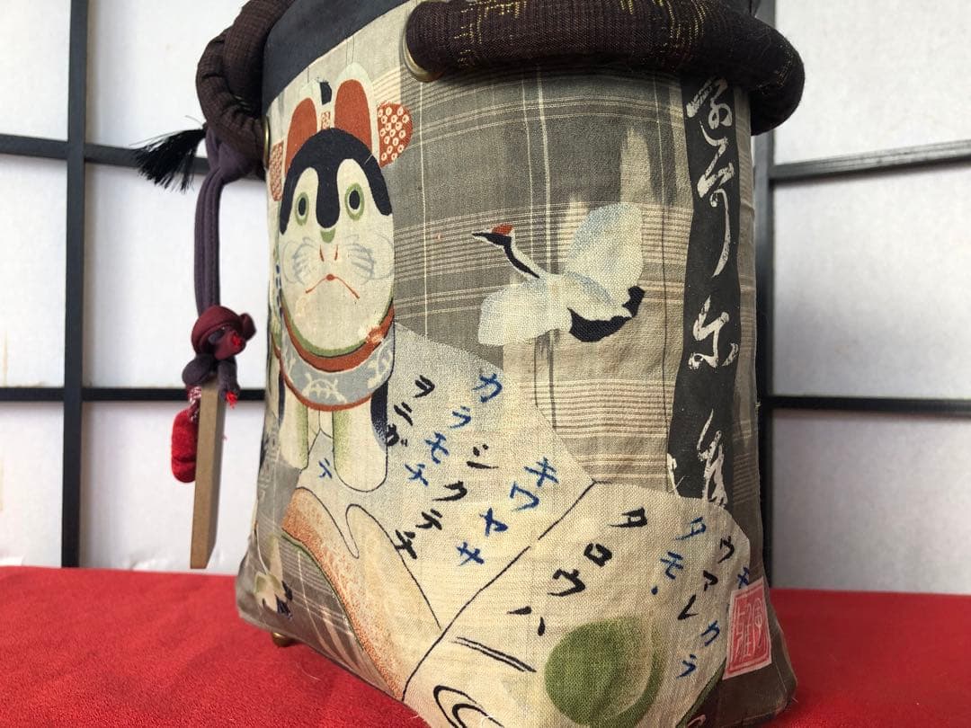 一閑張り　一閑張りバック　正絹古布　犬張子　狛犬　昔話　桃太郎