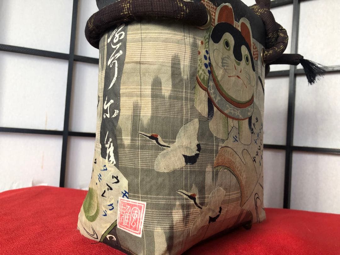 一閑張り　一閑張りバック　正絹古布　犬張子　狛犬　昔話　桃太郎
