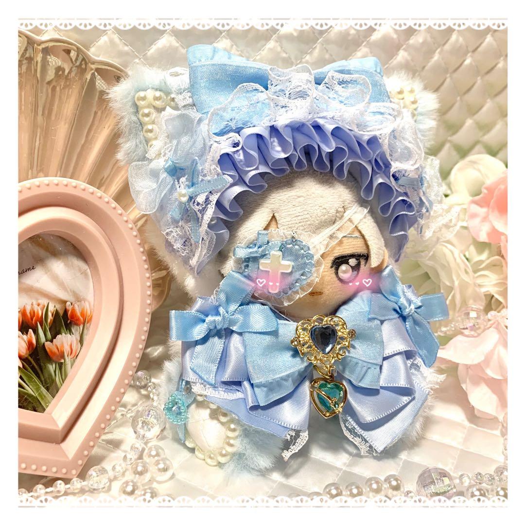 ❤︎おすわりぬい服　ぬい服　ちびぐるみ　11cm 水色　ねこちゃん❤︎｛O7｝