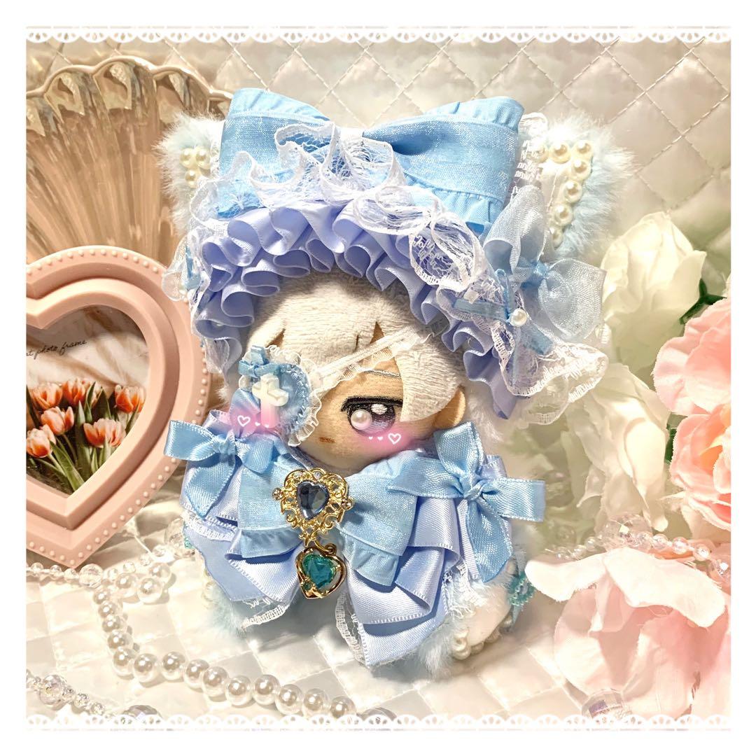 ❤︎おすわりぬい服　ぬい服　ちびぐるみ　11cm 水色　ねこちゃん❤︎｛O7｝