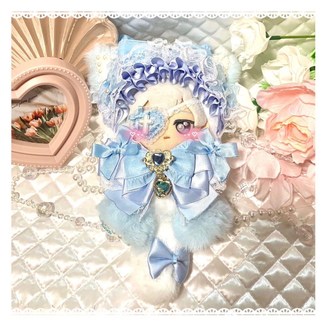 ❤︎おすわりぬい服　ぬい服　ちびぐるみ　11cm 水色　ねこちゃん❤︎｛O7｝