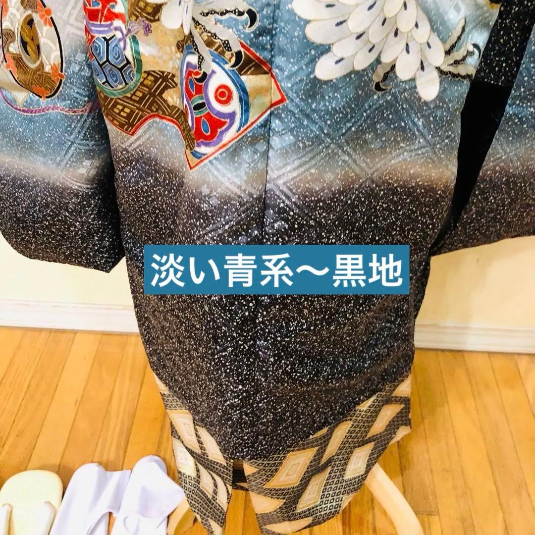 七五三 五歳‼️キッズモデル撮影一回美品淡い青系に鷹柄‼️ラメ暈し 完全フルセット‼️