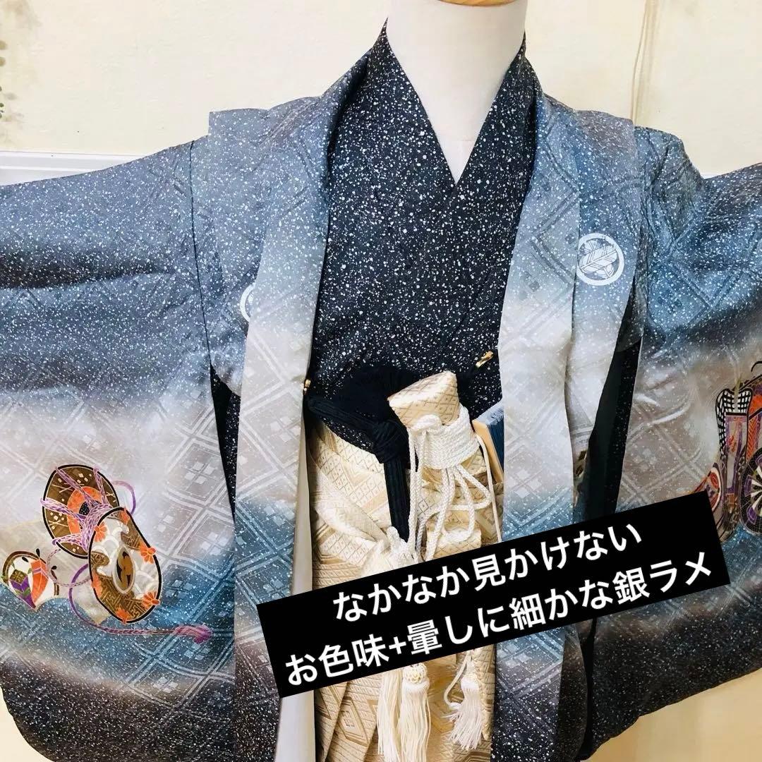 七五三 五歳‼️キッズモデル撮影一回美品淡い青系に鷹柄‼️ラメ暈し 完全フルセット‼️
