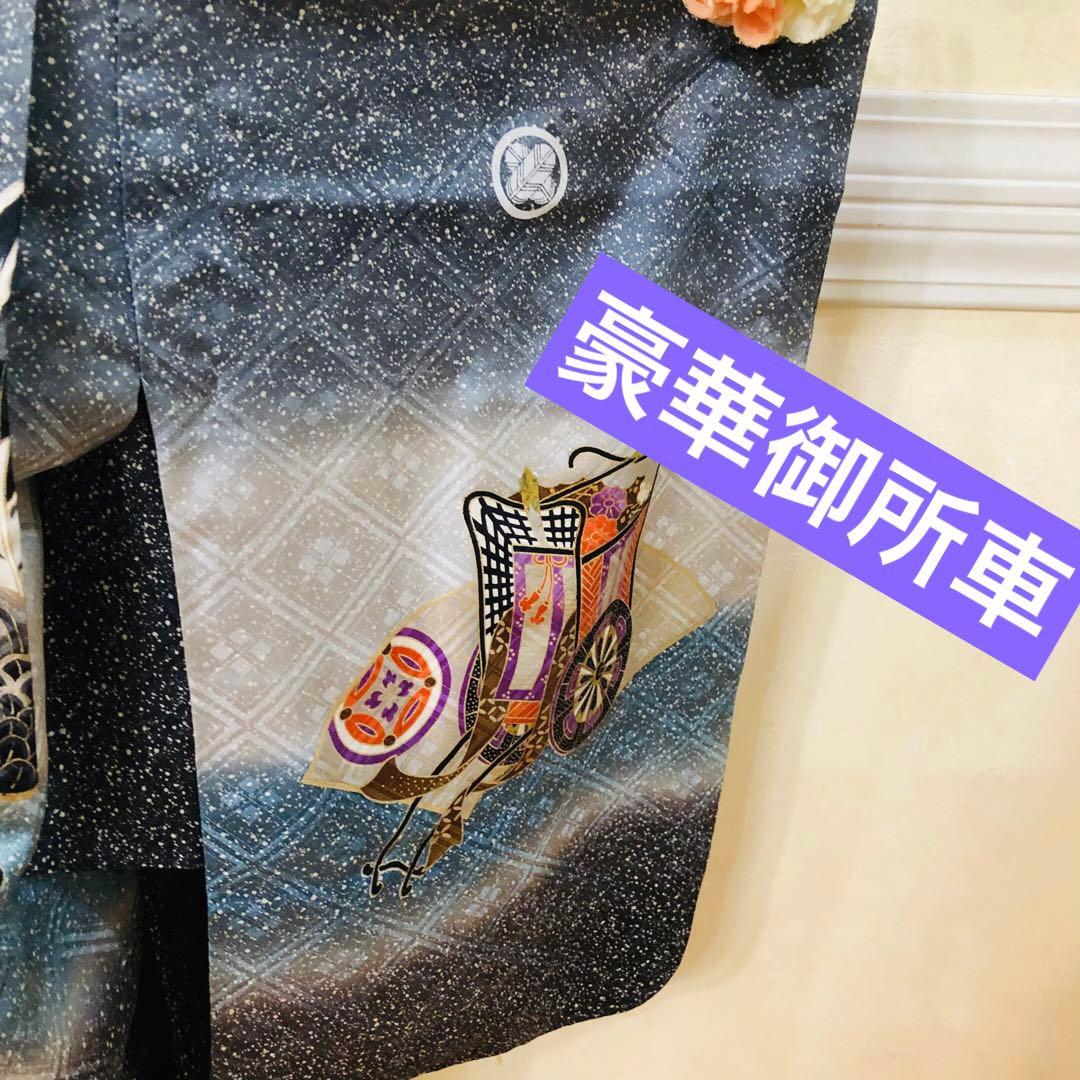 七五三 五歳‼️キッズモデル撮影一回美品淡い青系に鷹柄‼️ラメ暈し 完全フルセット‼️