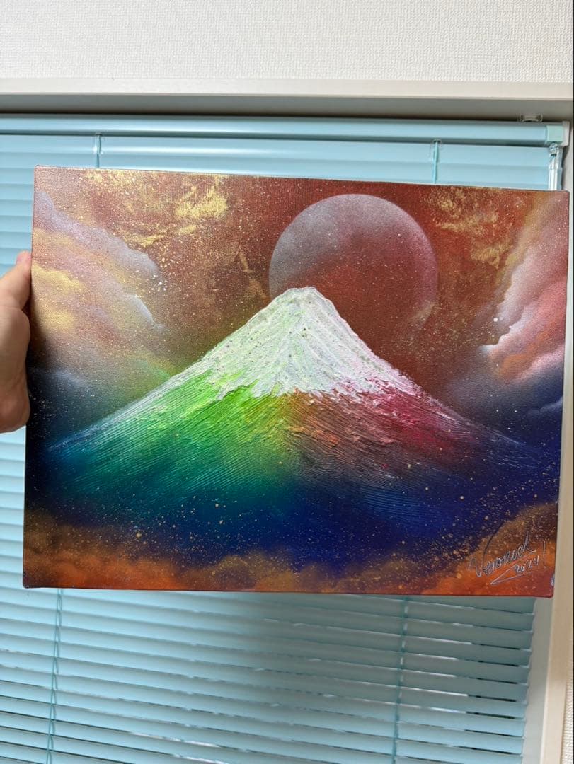 富士山 スプレーアート エデン　宇宙背景