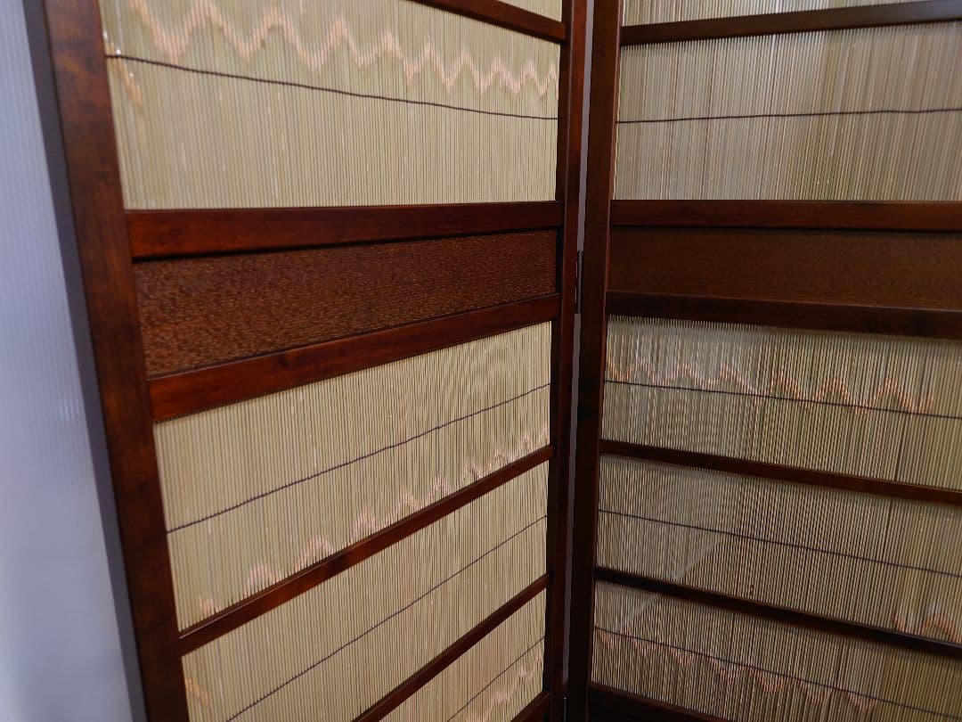 御簾　竹皮屏風　１台限定　簾四枚折りたたみ式竹衝立　4連パーテーション和風衝立