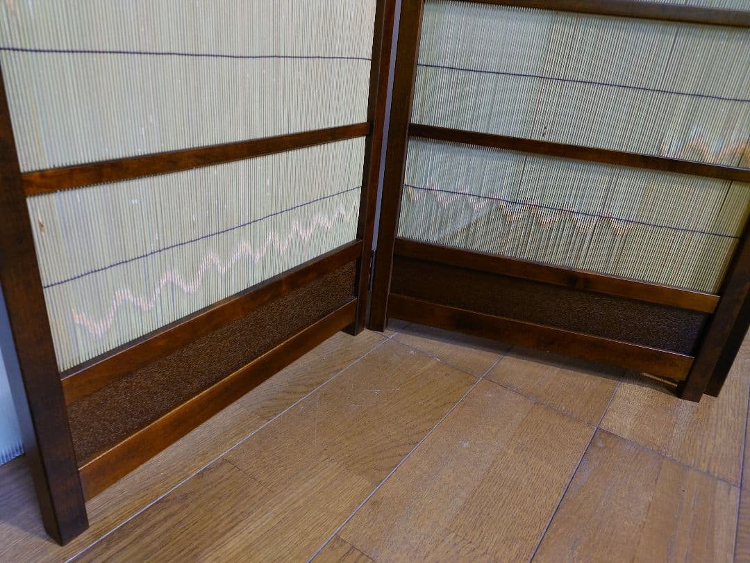 御簾　竹皮屏風　１台限定　簾四枚折りたたみ式竹衝立　4連パーテーション和風衝立