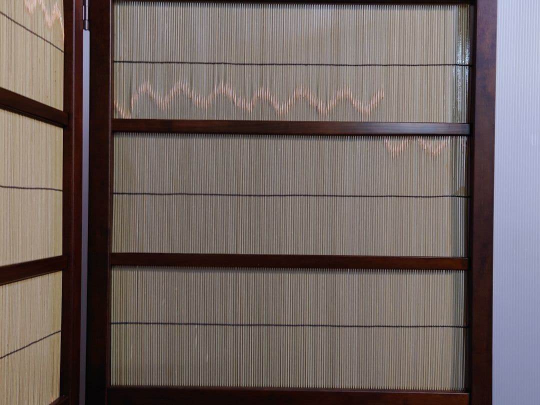 御簾　竹皮屏風　１台限定　簾四枚折りたたみ式竹衝立　4連パーテーション和風衝立