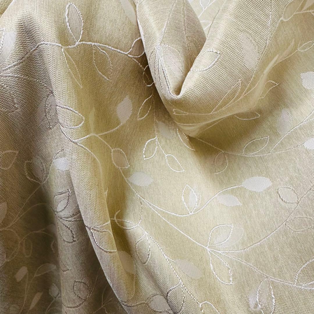 刺繍　カーテン　幅150cm×丈200cm2枚　 リーフ　イエロー