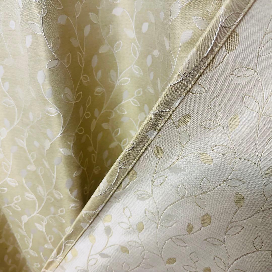 刺繍　カーテン　幅150cm×丈200cm2枚　 リーフ　イエロー