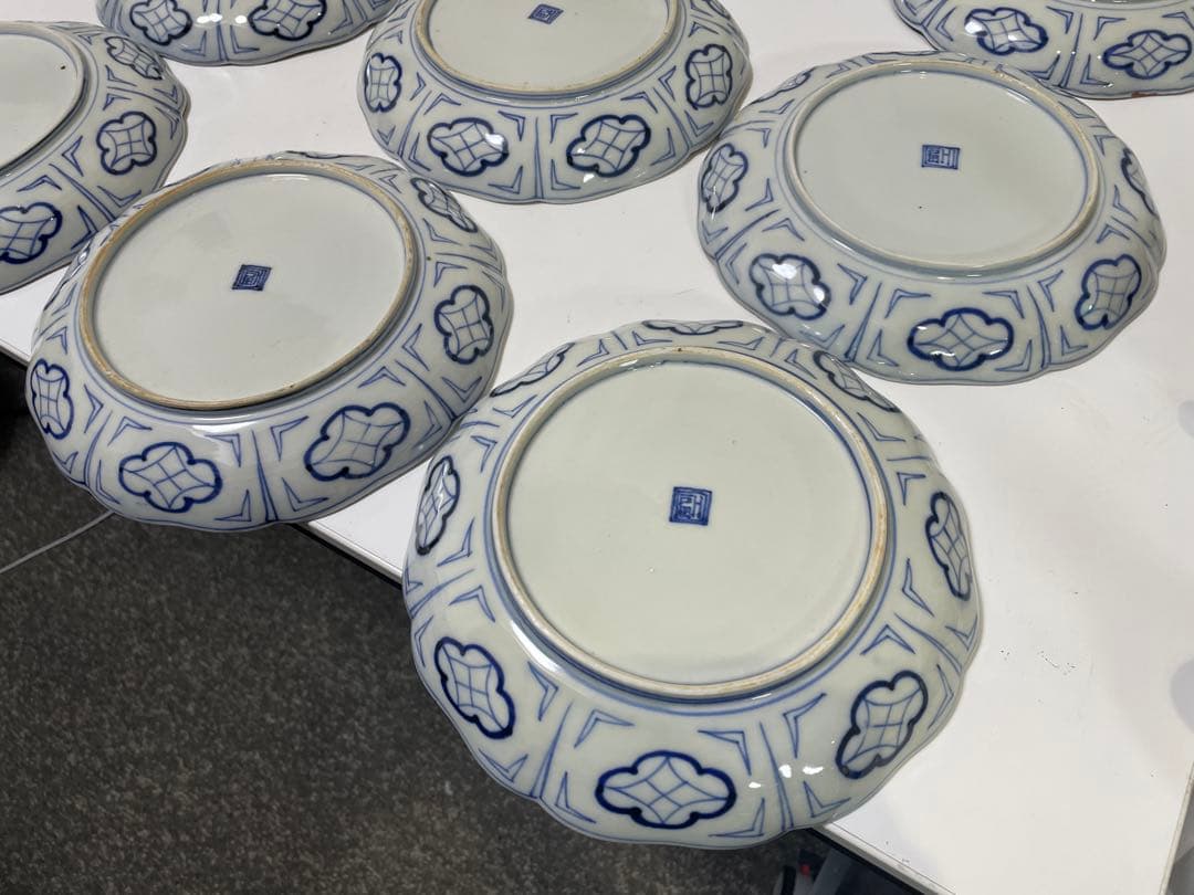 【現状品】古伊万里 金彩 色絵 染付 陶器 花柄 中皿 割烹 懐石 10枚 ①